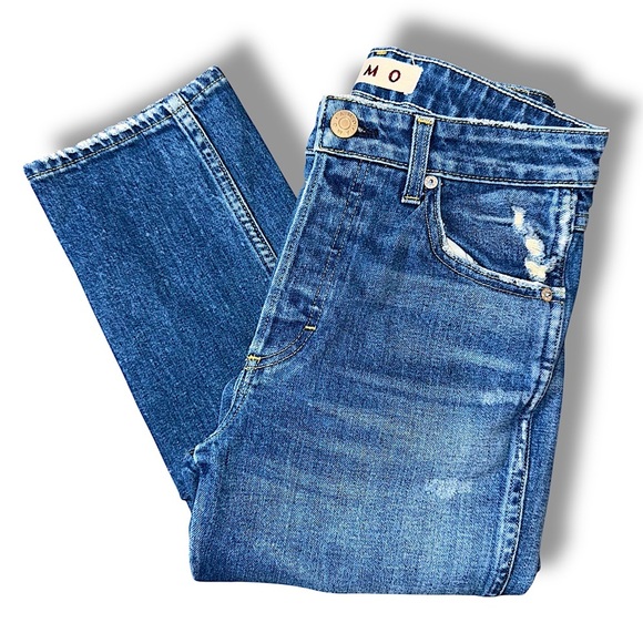 AMO Babe Straight Leg Jeans 27 Button Fly Whiskers Mid Rise - Picture 1 of 10